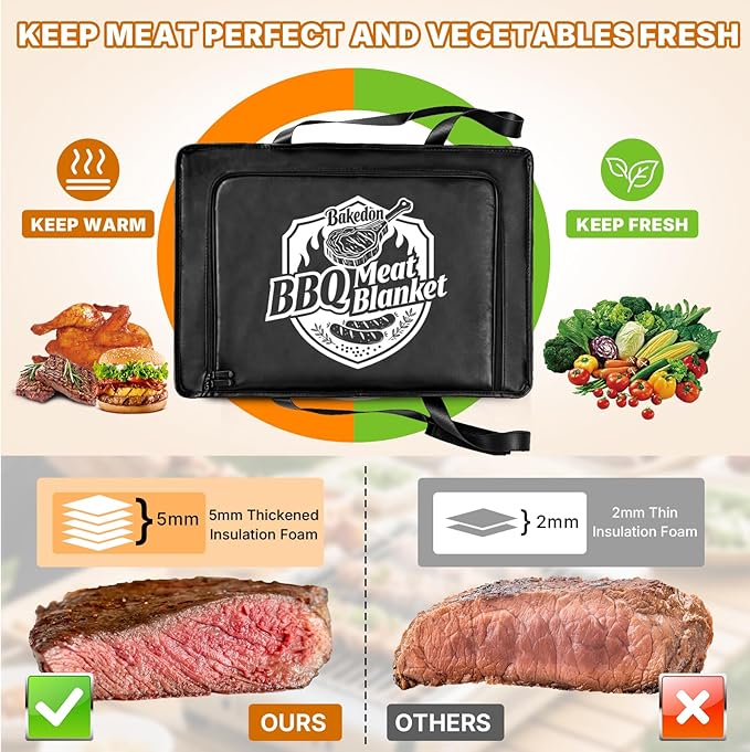270°Opening BBQ Blanket for Resting Meat,Insulated Leak-Proof Meat Resting Bag for Brisket Turkey Pork,Smoker Accessories for Party Picnic Camping,Anniversary Birthday Gift for Men Dad (Black)