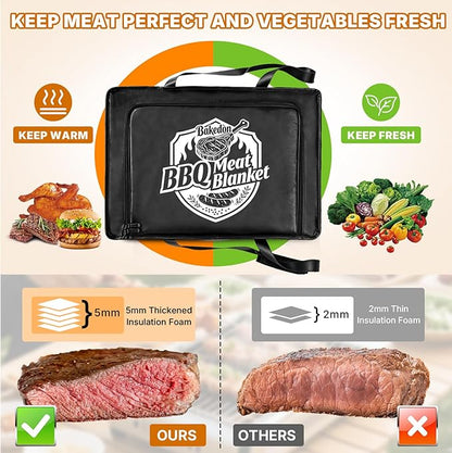 270°Opening BBQ Blanket for Resting Meat,Insulated Leak-Proof Meat Resting Bag for Brisket Turkey Pork,Smoker Accessories for Party Picnic Camping,Anniversary Birthday Gift for Men Dad (Black)