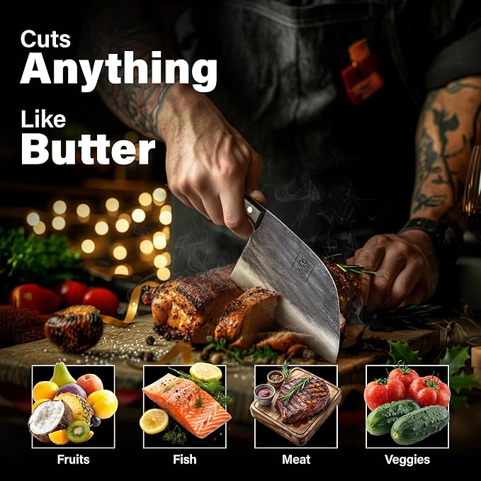 COOLINA Promaja 6" Chef Knife, Hand-Forged High-Carbon Steel, Wide-Blade Multipurpose Kitchen Knife for Slicing, Carving, Chopping, BBQ & Meat Cutting, Full-Tang with Ergonomic Wood Handle