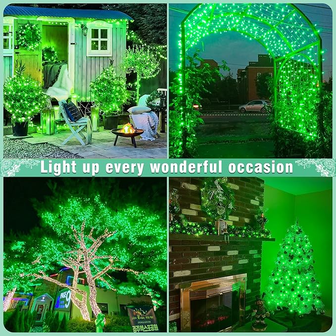 66FT 200 LED Outdoor String Lights, Plug in Christmas Lights Indoor Waterproof with 8 Modes, Connectable Clear Wire Fairy Twinkle Lights for Outside Home Patio Yard Party Holiday Decorations, Green
