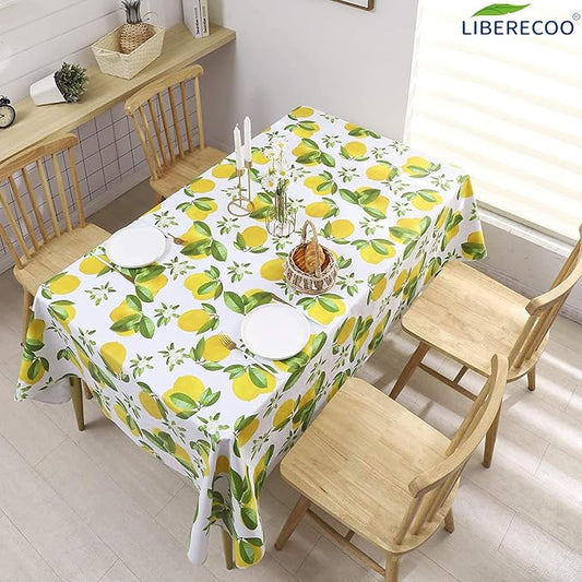 LIBERECOO Vinyl Tablecloth with Flannel Backing, 60 x 102 Lemon Stain-Resistant Rectangle PVC Flannel Backed Table Cover Waterproof Wipeable for Indoor and Outdoor