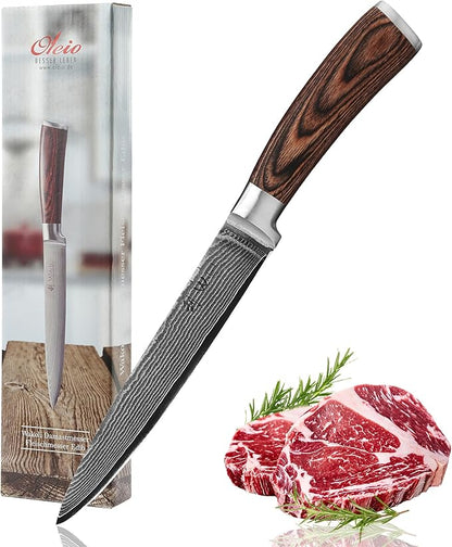 Wakoli EDIB Damascus Meat Knife – 7-Inch Japanese-Style Kitchen Knife for Meat, BBQ, and Roasts, 67-Layer Damascus Steel Blade with VG10 Core, Ergonomic Pakkawood Handle – Carving Knife in Gift Box