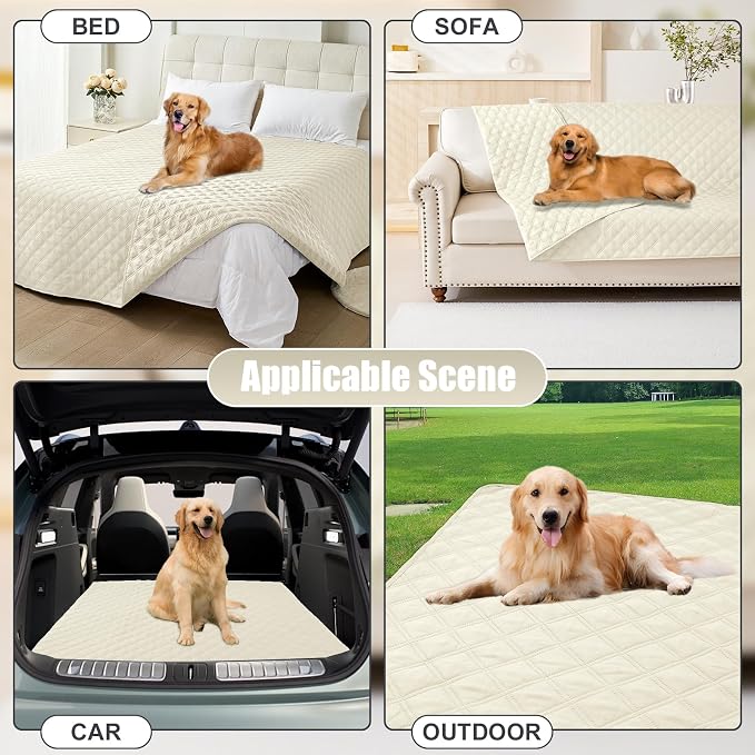 Smiry Waterproof Reversible Pet Couch Covers for Dogs | Pet Friendly, Soft Fabric, Washable Sofa Furniture Protector for Dogs Cat Kids, Checkered (30"x70", Beige/Beige)