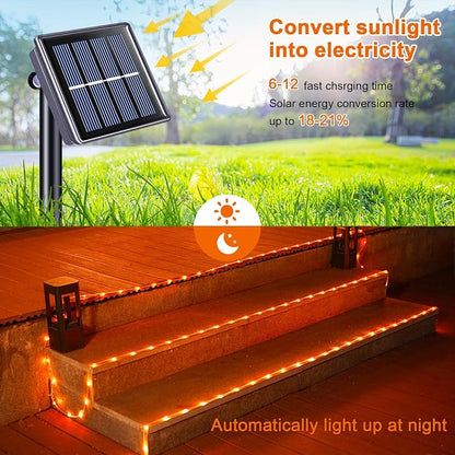 JMEXSUSS Orange Halloween Solar Lights, 66 ft 200 LED Rope Lights Outdoor Waterproof, PVC Tube Orange Christmas String Lights for Halloween Thanksgiving Fall Party Tree Fence Christmas (Pack of 2)