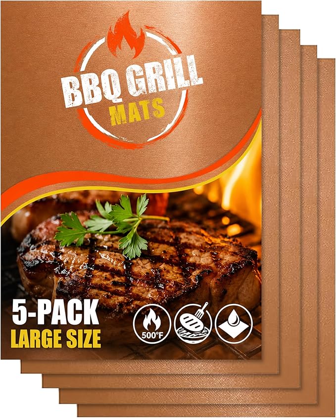 BBQ Grill Mats for Outdoor Grill Mat (5 Pack) 100% Non-Stick Heat-Resistant Grilling Mats for Outdoor Grill, Reusable Grill Topper, Easy Clean BBQ Accessories for Outdoor Grill Cooking Mat