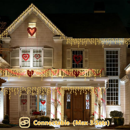 YEGUO 66ft 800 LED Icicle Lights Outdoor, 160 Drops Icicle Christmas Light Connectable, 8 Modes Warm White Xmas Icicle Lights with Memory Timer