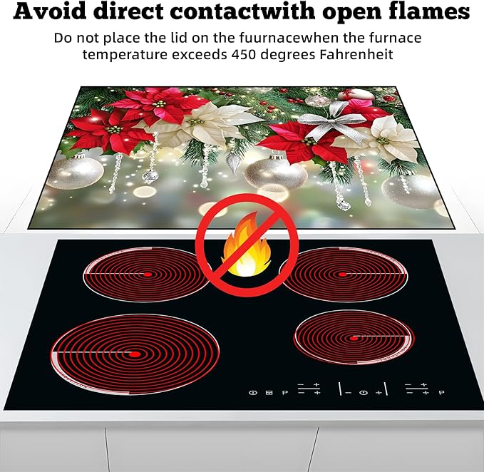 Christmas Multi-Design Stove Cover for Glass/Electric Stoves - 3-in-1 Heat-Resistant Protector Mat, Non-Slip Drying Rack 28"x20"