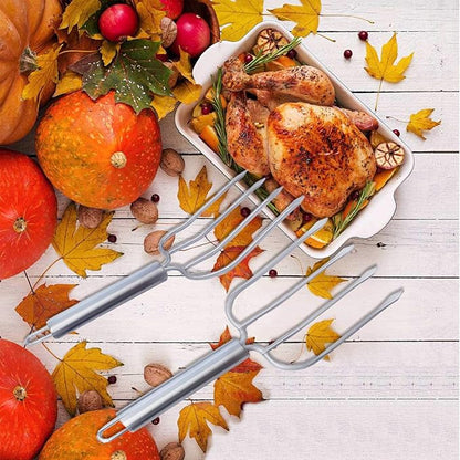 Stainless Steel Turkey Baster and Poultry Lifters fork Set of 2. Food grade stainless steel and BPA-Free Silicone. Dishwasher-Safe