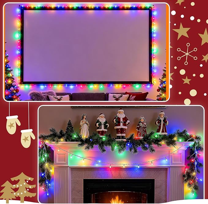 cshare Christmas String Lights Outdoor Waterproof 9.8ft 30 LED, Muliticolor Fairy Lights Battery Operated with Timer Clear Wire for Indoor & Outdoor Christmas Decorations Garland Party Garden