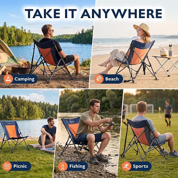 Alvantor® Camping Chair, High Back Folding Beach Chair Breathable for Outdoor, Ergonomic Backrest, Easy Use Portable Lawn Chair Seat for Travel, Fishing, Pinic, Sports Events, 20"x28"x28"