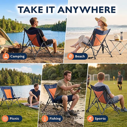 Alvantor® Camping Chair 2 Pack, High Back Folding Beach Chair Breathable for Outdoor, Ergonomic Backrest, Easy Use Portable Lawn Chair Seat for Travel, Pinic, Sports Events, 20"x28"x28"