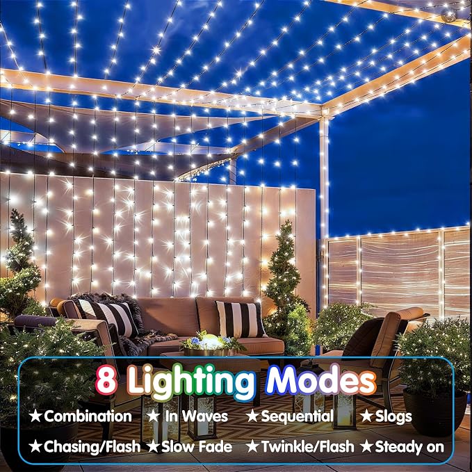 XURISEN 403FT 1000 LED Christmas Lights Outdoor Green Wire String Lights 8 Modes with Timer Memory Waterproof Fairy Lights Plug in for Xmas Tree Wedding Yard Party Holiday Decorations(Cool White)