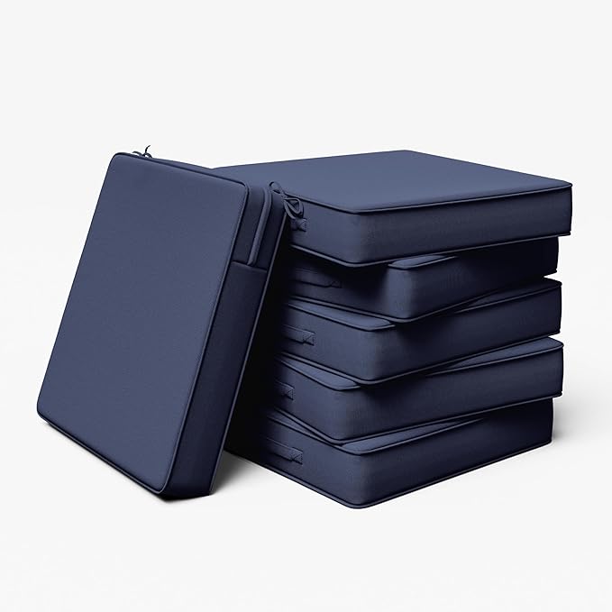 Outdoor Chair Cushion 22 x 22 x 4 Inches Patio Furniture Outdoor Waterproof Seat Cushion, Patio Chair Cushion with Handles and Ties, Square Dining Chair Cushion Set of 6, Navy Blue
