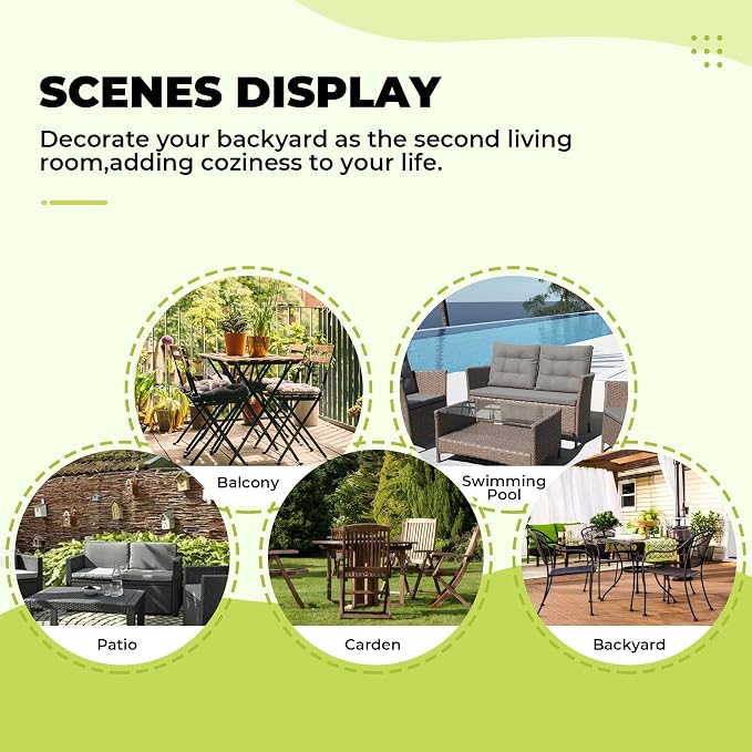 DANGHOOGY Wicker Chair Cushions, Waterproof Outdoor Loveseat Cushions for Patio Furniture, Tufted Wicker Furniture Cushions, 1 Loveseat and 2 U-Shaped Cushions, Light Green