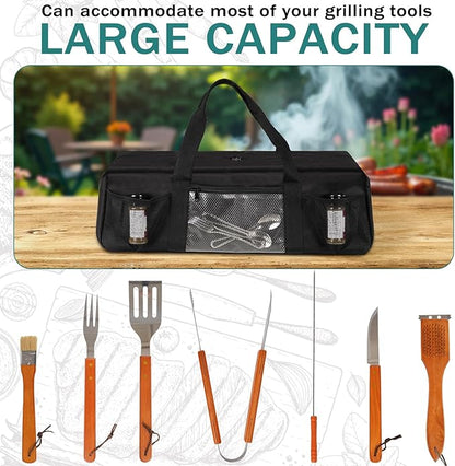 Grill Tool Storage Bag, Large Grill Utensil Storage Caddy with Pockets, Portable Grill Accessory Storage Bag for Outdoor Camping & BBQ (Black)