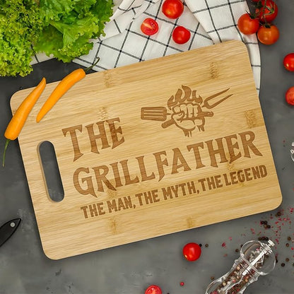 Dad Birthday Gift, The Grillfather Wood Cutting Board 12x8.6 Inch, Dads Gift from Daughter Son, Cool Kitchen Gifts for BBQ, Grill Masters, Father's Day Present for Papa,Grandpa,Husband