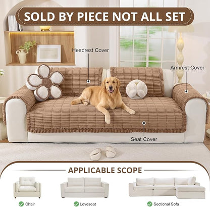 OstepDecor Couch Cover for Dogs, Washable Non Slip Sofa Cover for Pets | Soft Couch Covers for Sofa, Loveseat and Sectional, Furniture Protector Against Pet Hair & Dirt (35.4" x 82.7", Brown)