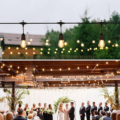 Larkvue 48FT Outdoor String Lights with Remote, Dimmable Patio Lights with 15+2 LED Waterproof Shatterproof Bulbs 3 Modes 4 Timers for Backyard, Black