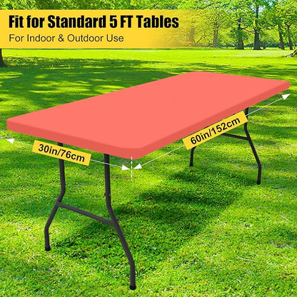 Smiry Rectangle Picnic Table Cloth, Waterproof Elastic Fitted Tablecloths for 5 Foot Tables, Washable Polyester Table Cover for Camping, Indoor and Outdoor (Coral Red, 30"x60")