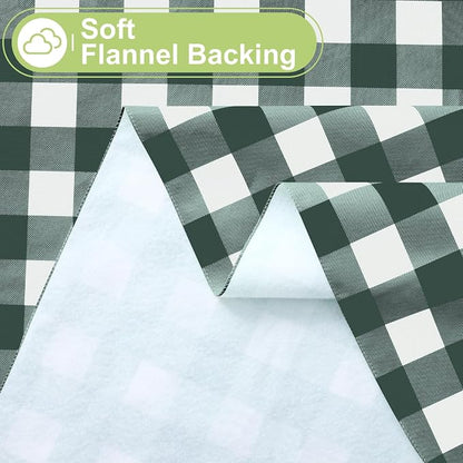 Smiry Picnic Table Cloth, Vinyl Tablecloths with Flannel Backing, 52"x70" | Waterproof Rectangle Table Cloth, Wipeable Buffalo Plaid Table Cover for Indoor and Outdoor (Hunter Green & White)