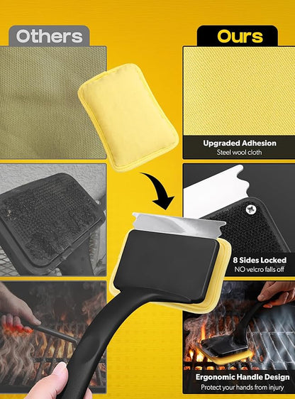 MEKER Grill Brush Bristle Free, Grill Brush and Scraper with 5 BBQ Replacement Head, Grill Cleaning Brush BBQ for Cast Iron, Stainless Steel Grates, Safe Grill Scraper Outdoor BBQ Grill, Black
