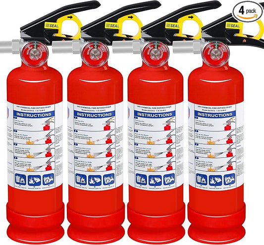 4 Pack ABC Dry Chemical Fire Extinguishers with Mount, 2.5 lb 1A:10B:C Rating for Home, Vehicle, Boat, Quick Release Handle, Compact & Portable Dry Powder Extinguisher
