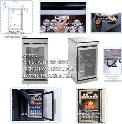96" 6-Burner 85000 BTU Deluxe Outdoor Kitchen Island,304 Stainless Steel Modular LPG BBQ Grill Combination With Granite Countertops, Storage Cabinet, Refrigerator and Sink (96"-Silver, Propane Gas)