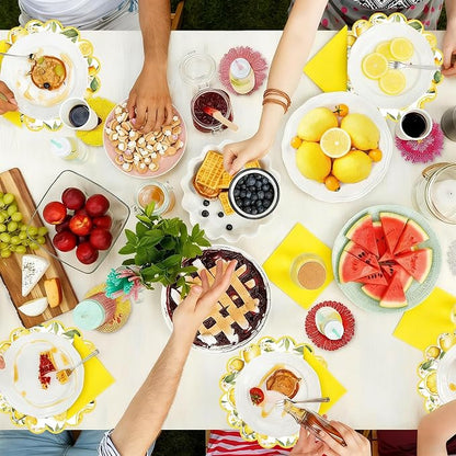 100 Pcs Lemon Paper Placemats Yellow Fruit Place Mats 13.5 Inch Disposable Round Decorative Dining Table Mats with Scalloped Edges Paper Cutouts for Spring Birthday Bridal Wedding Party Supplies