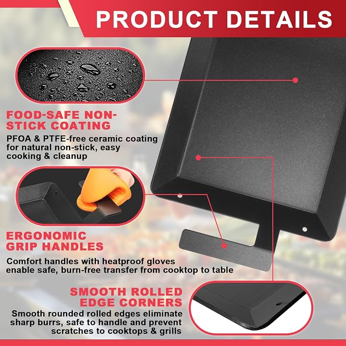 Universal Carbon Steel Griddle for Gas Grill, Stove top & Induction Cooktop | Griddle Pan Fits Versatile Stovetop Oven; Flat Top Plate for Charbroil Etc. All Gas & Charcoal Grill 24" x 10" with gloves