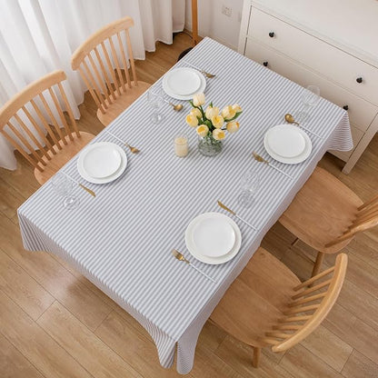 LIBERECOO Vinyl Tablecloth with Flannel Backing, 60 x 102 Scottish Grey Stripe Stain-Resistant Rectangle PVC Flannel Backed Table Cover Waterproof Wipeable for Indoor and Outdoor