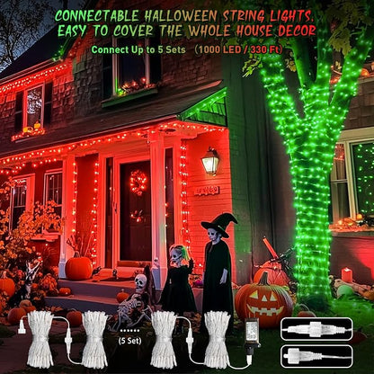 JMEXSUSS 200 LED Red & Green String Lights Outdoor for Christmas Decor | Christmas Lights Clear Wire, 11 Modes Connectable Twinkle String Light Plug in for Garden Home Xmas Decorations