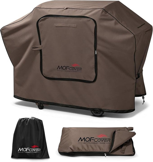 Exclusive Foldable 72 inch Grill Cover, 600D Heavy Duty Large Outdoor BBQ Cover for 6 Burners Grill Weber Nexgrill CharBroil Monument, Coffee