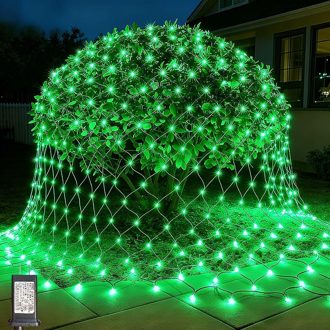 LitHome 14.8FT x 5FT Christmas Net Lights Outdoor Mesh Lights Connectable | 8 Modes 300 LED Halloween Green Net Light for Bushes, Giant Mesh Light Waterproof for Christmas Garden Party Roof Decor