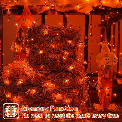 QITONG 165ft 500 LED Orange String Lights, Twinkle Lights Outdoor Waterproof with 8 Modes, Green Wire Orange Christmas Light Plug in Indoor with Timer Memory