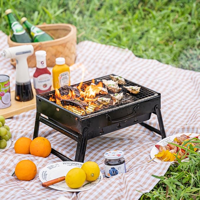 Gardenised Portable Charcoal Grill Foldable Stainless Steel BBQ for Camping Backyard Tailgating Hiking Picnic Travel Beach Parties Garden Gatherings Poolside Cooking Skewers & Outdoor Barbecues, Small