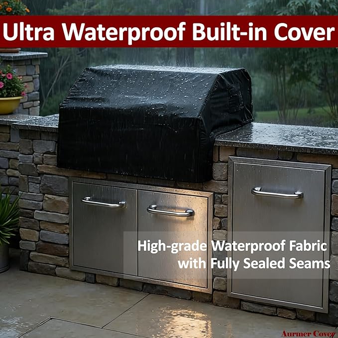 Built-in Grill Cover for Blaze 40 Inch 5-Burner Gas Grill, 600D Premium Built in Barbecue Grill Top Cover with Straps, Outdoor Kitchen Grill Head Cover, 42" x 28"x 24"