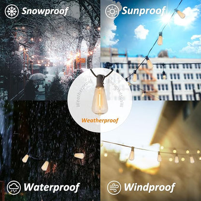 300FT Edison String Lights Outdoor Waterproof with 150+6 Extral LED Shatterproof ST38 Edison Bulbs 2200K for Outside Patio Pergola Backyard Bistro Lights, 3 x 100FT Connectable