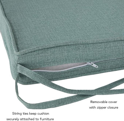 Outdoor 18 inch Square Patio Dining Chair Pads – Comfortable Fiber-Filled Seat Cushions with Ties, Reversible Polyester Fabric - Seaglass, Set of 2