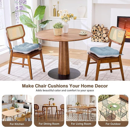 BETU Chair Cushions for Dining Chairs Set of 2,3.5" Thick Kitchen Table Chair Pads with Ties,Non Slip Backing and Covers, Seat Cushion for Dining Room,Bar,Patio Chairs,15.5"X15.5"X3.5",Smoky Blue