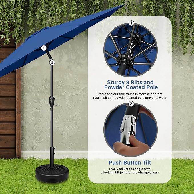 YSSOA 9' Patio Umbrella Outdoor Table Market Yard Umbrella with 8 Sturdy Ribs, Blue