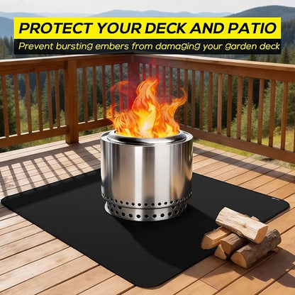 FLASLD Heavy-Duty Under Grill Mat 49inch Square Fire Pit Mat,3 Layers Fireproof Waterproof Grill Pads Protect for Deck,Patio,Outdoor Charcoal,Smokers,Wood Floor,Indoor Black Fireplace Mat Reusable