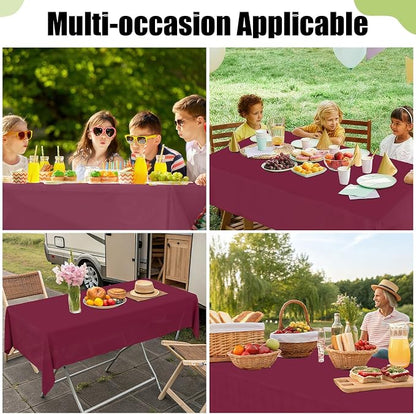 Smiry Disposable Table Cloth 3 Pack, 54 x 108 Inch Waterproof Plastic Tablecloth, Decorative Rectangle Table Covers for Party, Birthday, Picnic, Wine Red