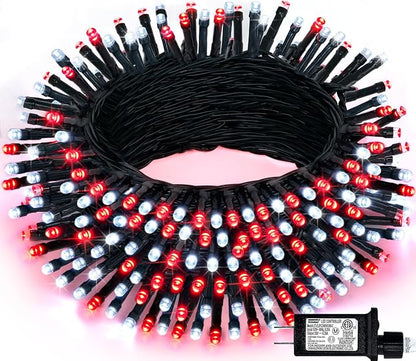 JMEXSUSS 200 LED Red and White Christmas Lights, 66ft String Lights Plug in | Connectable, 8 Modes, Green Wire Twinkle Christmas Lights for Tree Bedroom Mantel Fireplace Porch Yard Indoor Outdoor Decor