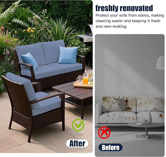 Outdoor Cushion & Pillow Cover Set, 8 Seat Covers + 4 Pillow Covers | Stretch Fit, Replacement, Washable and Reusable Furniture Protectors, Fits most patio furniture cushion covers, Cover Only