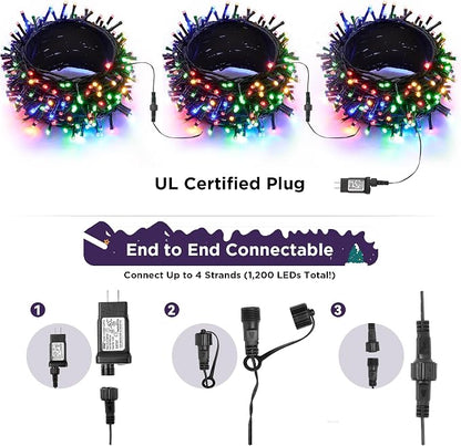 WBao Christmas Lights Indoor Outdoor 300LED 108ft, Super Bright LED Christmas String Lights with UL Certified, 8 Modes, Timer, Connectable & Waterproof for Trees, Patio, Xmas Party Decor, Multicolor