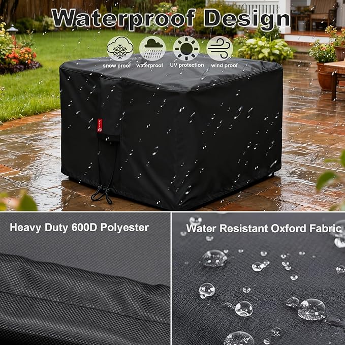 SheeChung Fire Pit Cover Suqare-Waterproof 600D Heavy Duty Square Patio Fire Pit Table Cover Black (Square - 28"L x 28"W x 25"H)-Fits 24-28 inch Fire Pit Table Cover