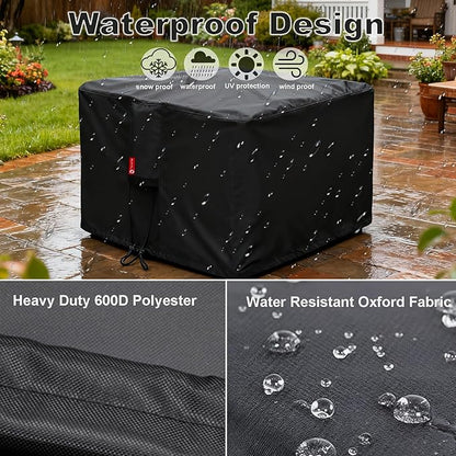 SheeChung Gas Fire Pit Cover Square-Premium Patio Outdoor Cover Heavy Duty Fabric with PVC Coating,100% Waterproof,Anti-Crack,Fits for 29”,30",31",32" Fire Pit/Table Cover (32”L x 32”W x 24”H,Black)