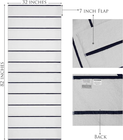 COTTON CRAFT Pool Lounge Chair Cover - 2 Pack Terry Towel Chaise Lounge Cover - Soft Cotton Absorbent Striped Towel Beach Chair Cover - Oversized 32 in W x 82 in Length x 7 in Pocket – White Blue
