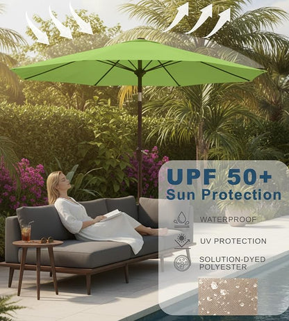 9FT Auto-Tilt Patio Umbrella|Outdoor Market Table Umbrella with 8 Fiberglass Ribs for Pool,Deck&Backyard