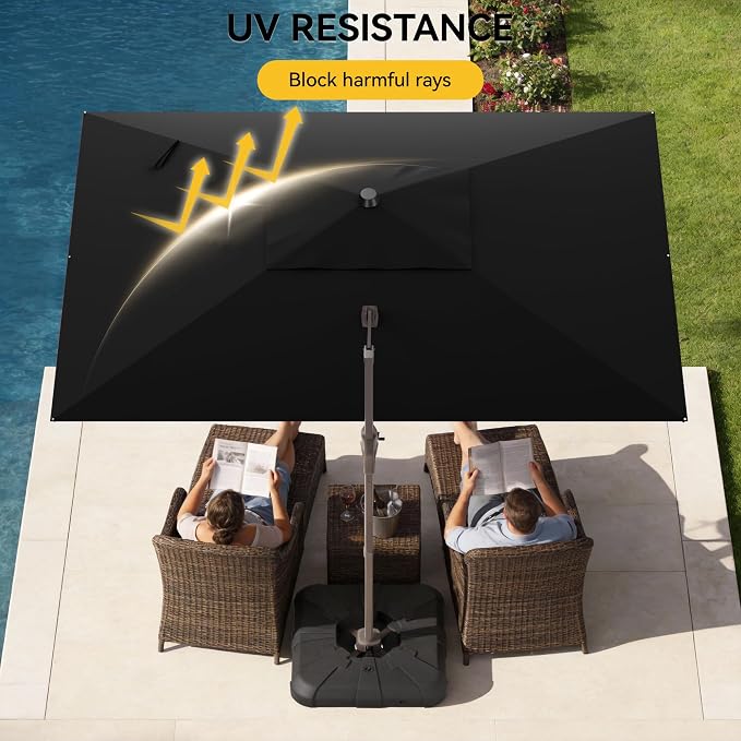 9x12 FT Cantilever Patio Umbrella, Large Rectangular Offset Outdoor Umbrella with 360° Rotation, Heavy Duty Shade Umbrella for Garden Backyard Deck Poolside Courtyard, Black